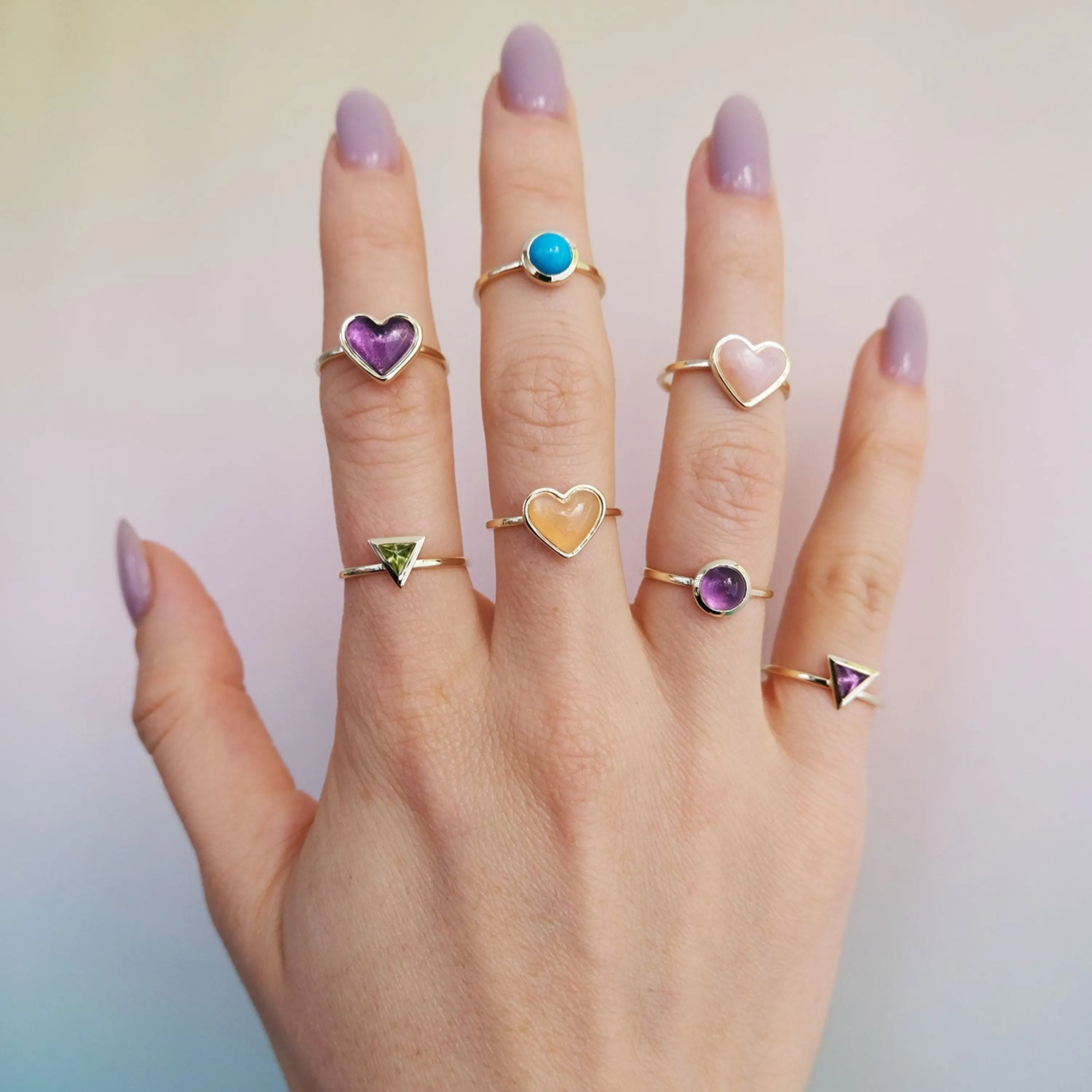 Love sticker ring rose gold with amethyst