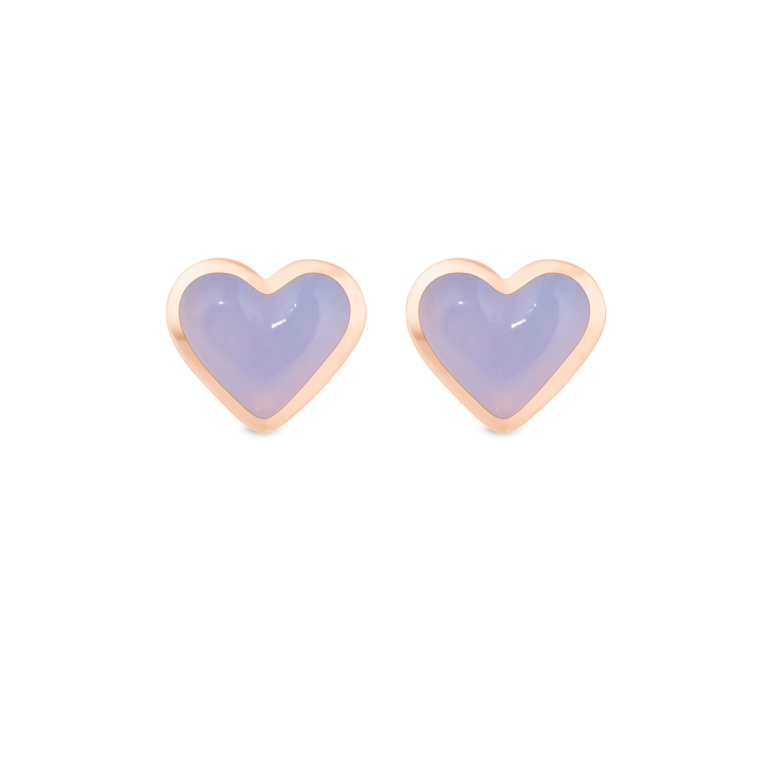 Love sticker studs rose gold with lavender chalcedony