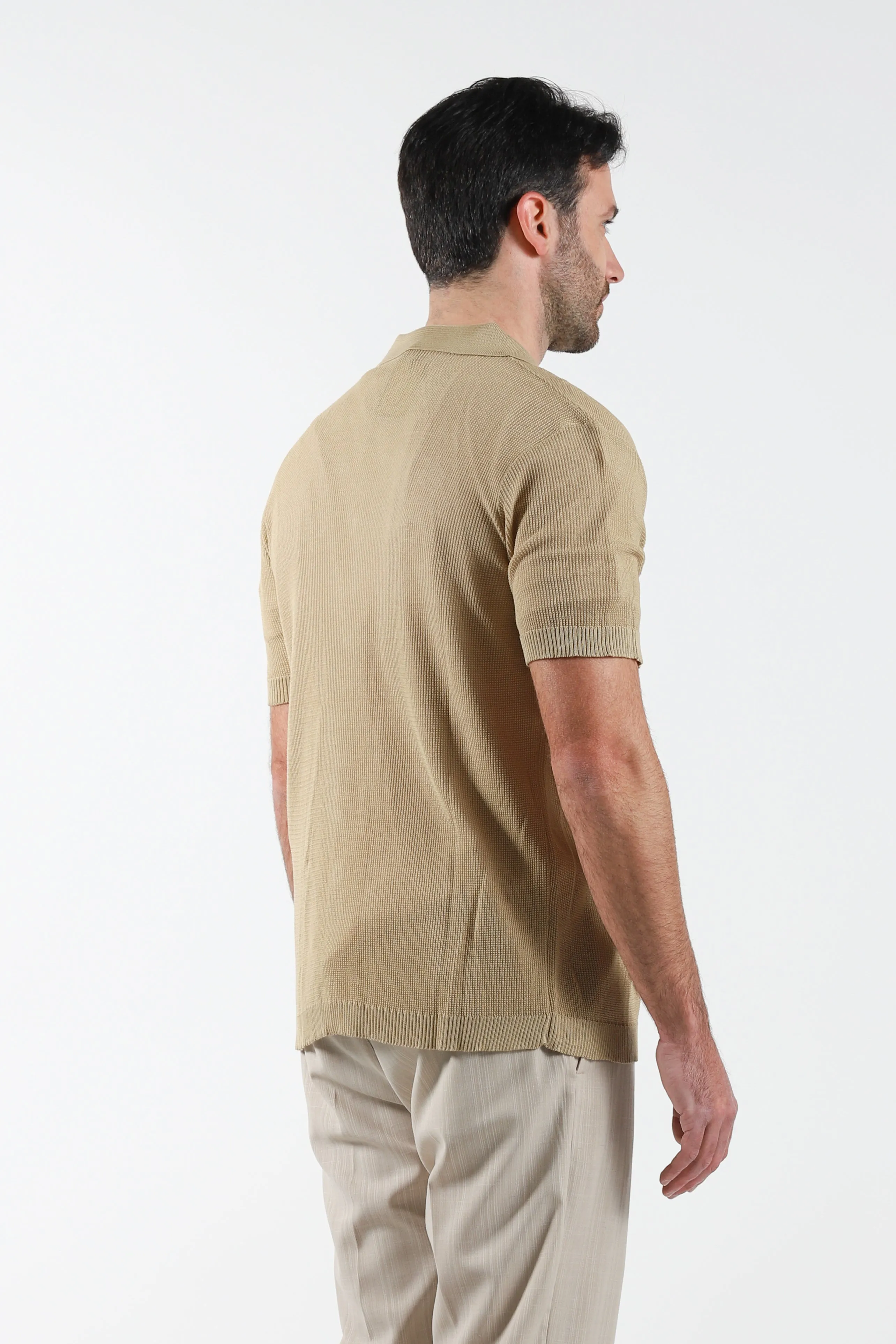 Maglia in filo mezza manica a camicia - Beige