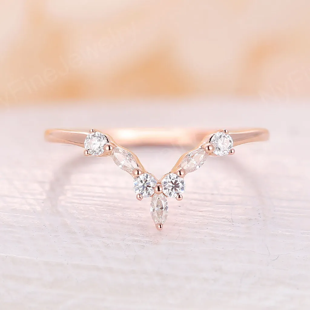 Marquise Moissanite Curved Wedding Band Rose Gold