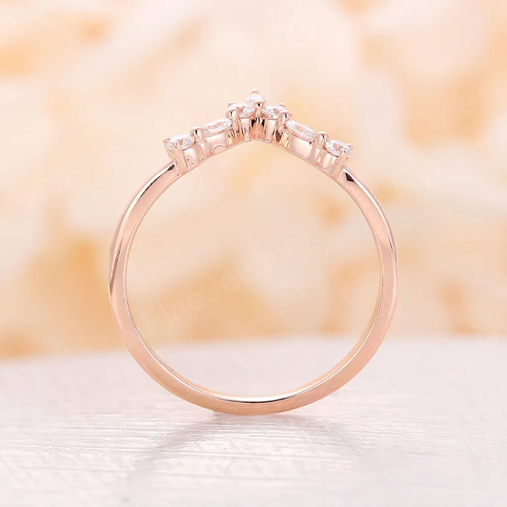 Marquise Moissanite Curved Wedding Band Rose Gold