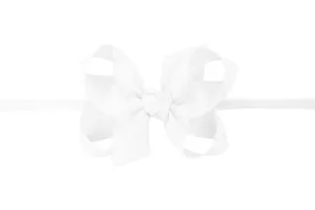 Medium Grosgrain Bow on Baby Headband - White