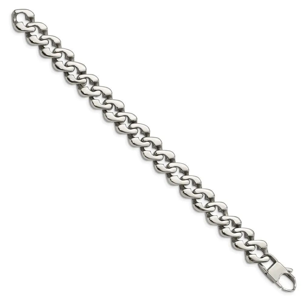 Men's 13mm Stainless Steel Fancy Curb Chain Bracelet, 8 Inch