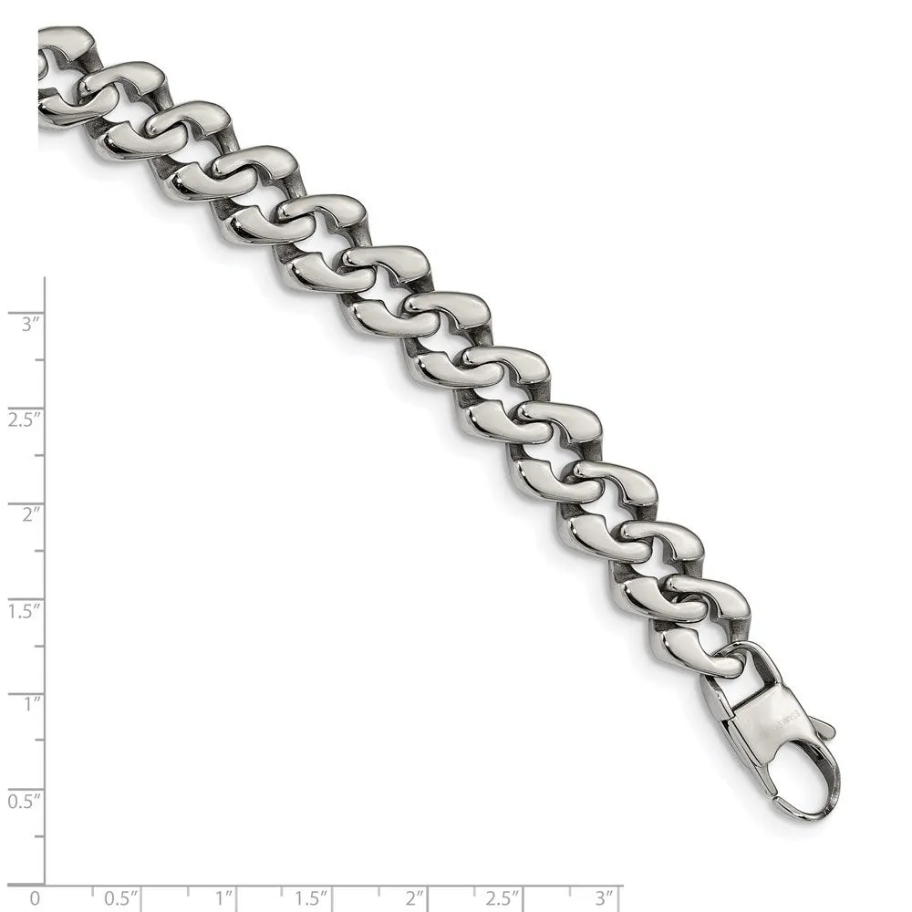 Men's 13mm Stainless Steel Fancy Curb Chain Bracelet, 8 Inch