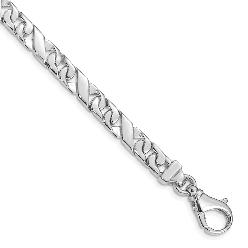 Men's 14k White Gold, 6.75mm Fancy XO Link Chain Bracelet, 8 Inch