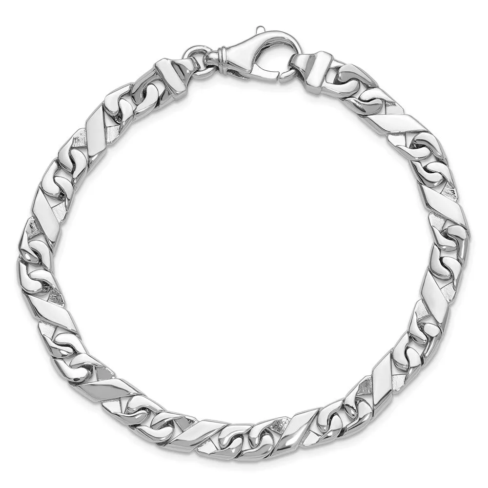 Men's 14k White Gold, 6.75mm Fancy XO Link Chain Bracelet, 8 Inch