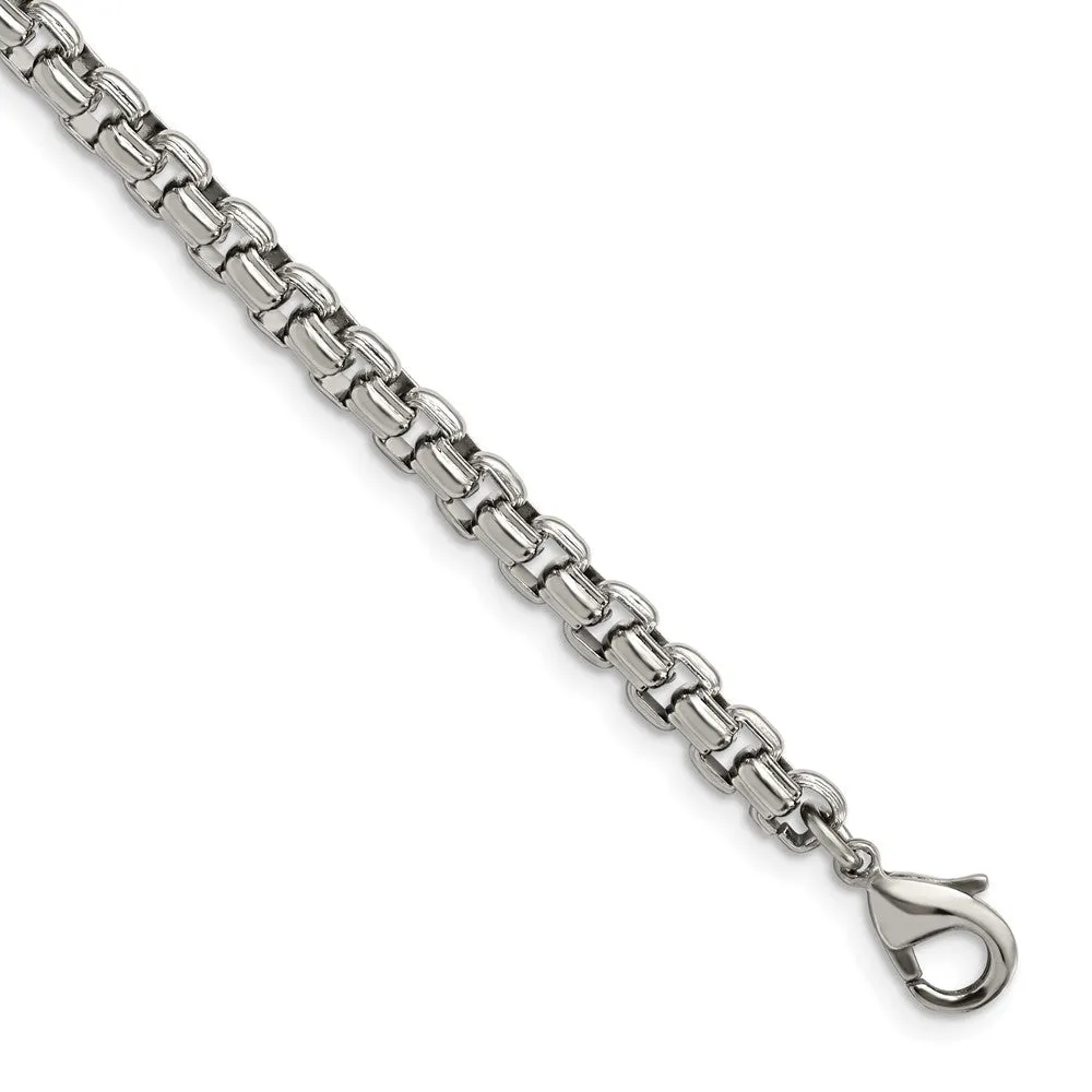 Men's 5.5mm Stainless Steel Fancy Round Box Chain Bracelet, 8.25 Inch