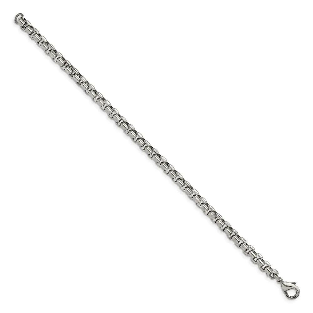 Men's 5.5mm Stainless Steel Fancy Round Box Chain Bracelet, 8.25 Inch