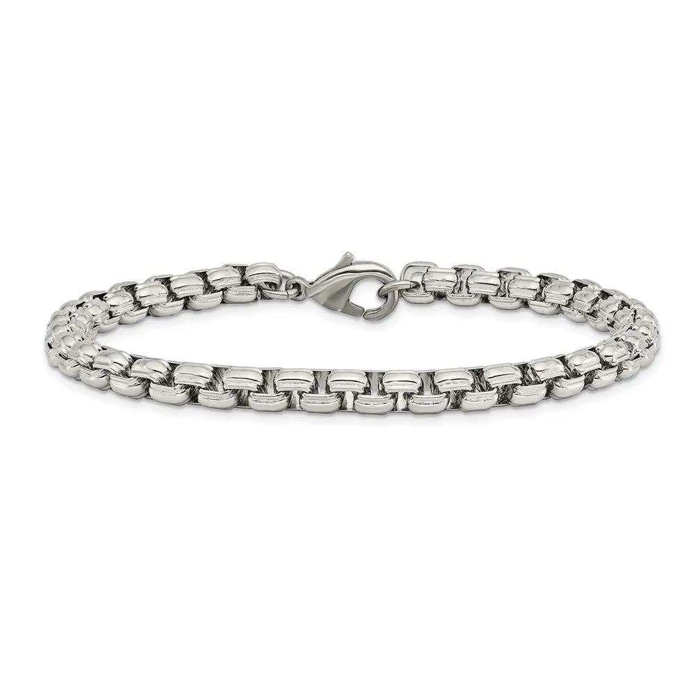 Men's 5.5mm Stainless Steel Fancy Round Box Chain Bracelet, 8.25 Inch