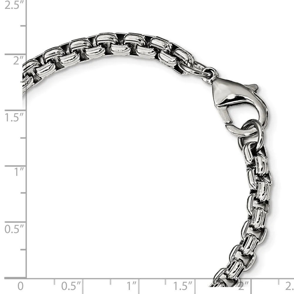 Men's 5.5mm Stainless Steel Fancy Round Box Chain Bracelet, 8.25 Inch