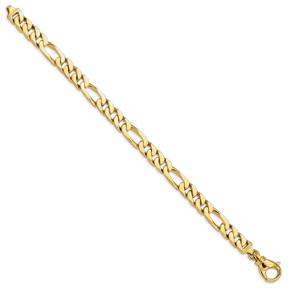 Men's 7.75mm 14K Yellow Gold Solid Flat Figaro Chain Bracelet, 8 Inch