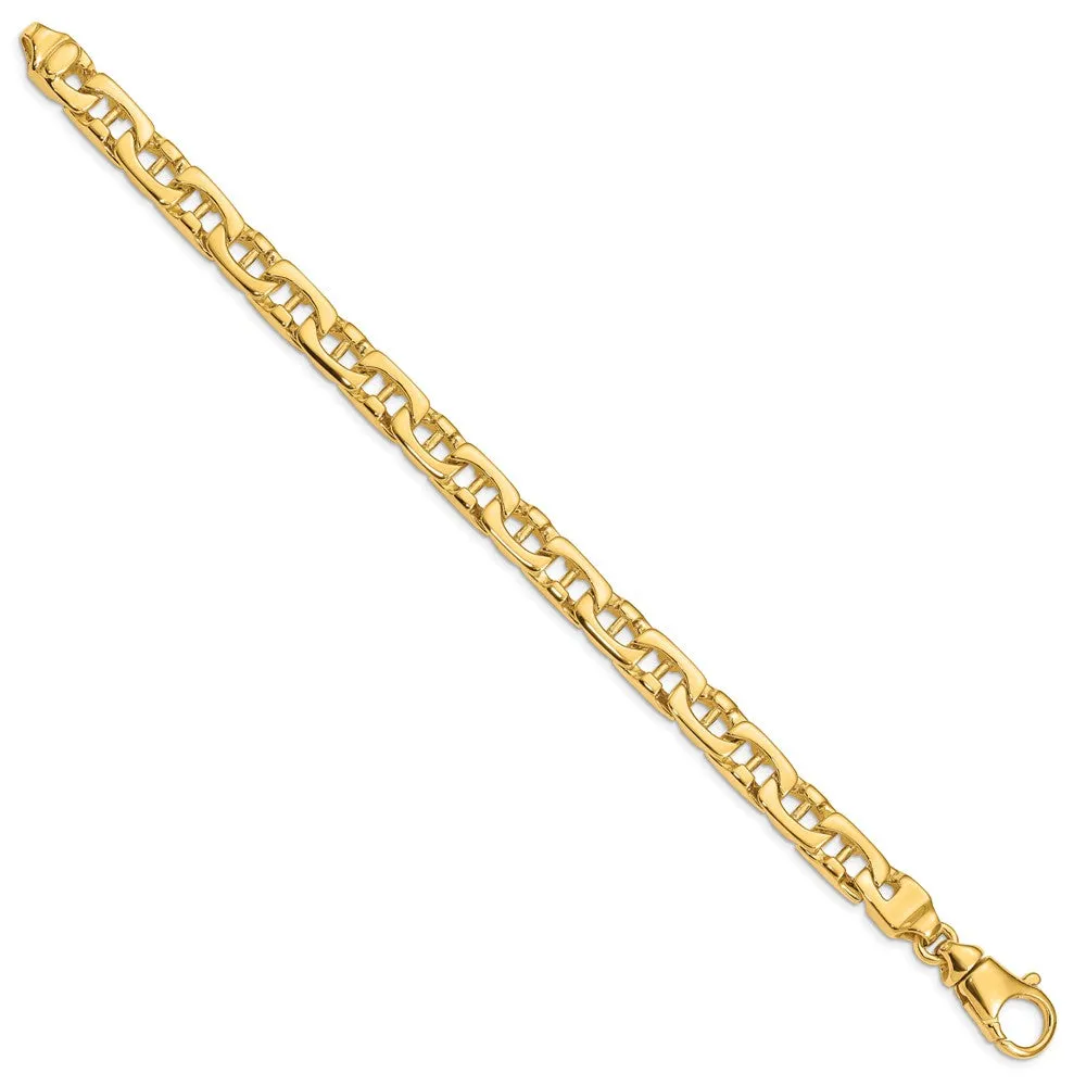 Mens 8.5mm 14K Gold Solid Fancy Anchor Chain Bracelet, 8.5 Inch