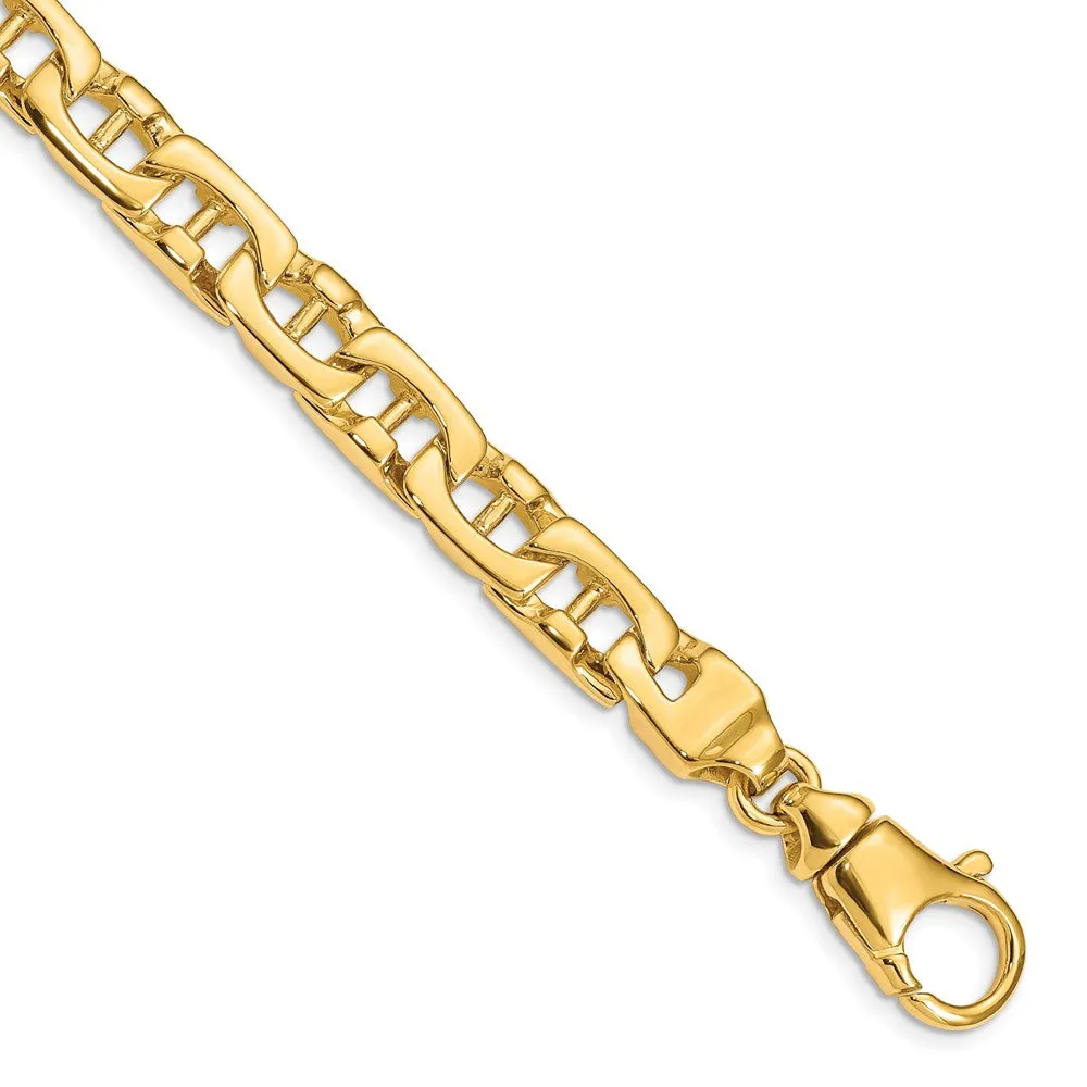 Mens 8.5mm 14K Gold Solid Fancy Anchor Chain Bracelet, 8.5 Inch