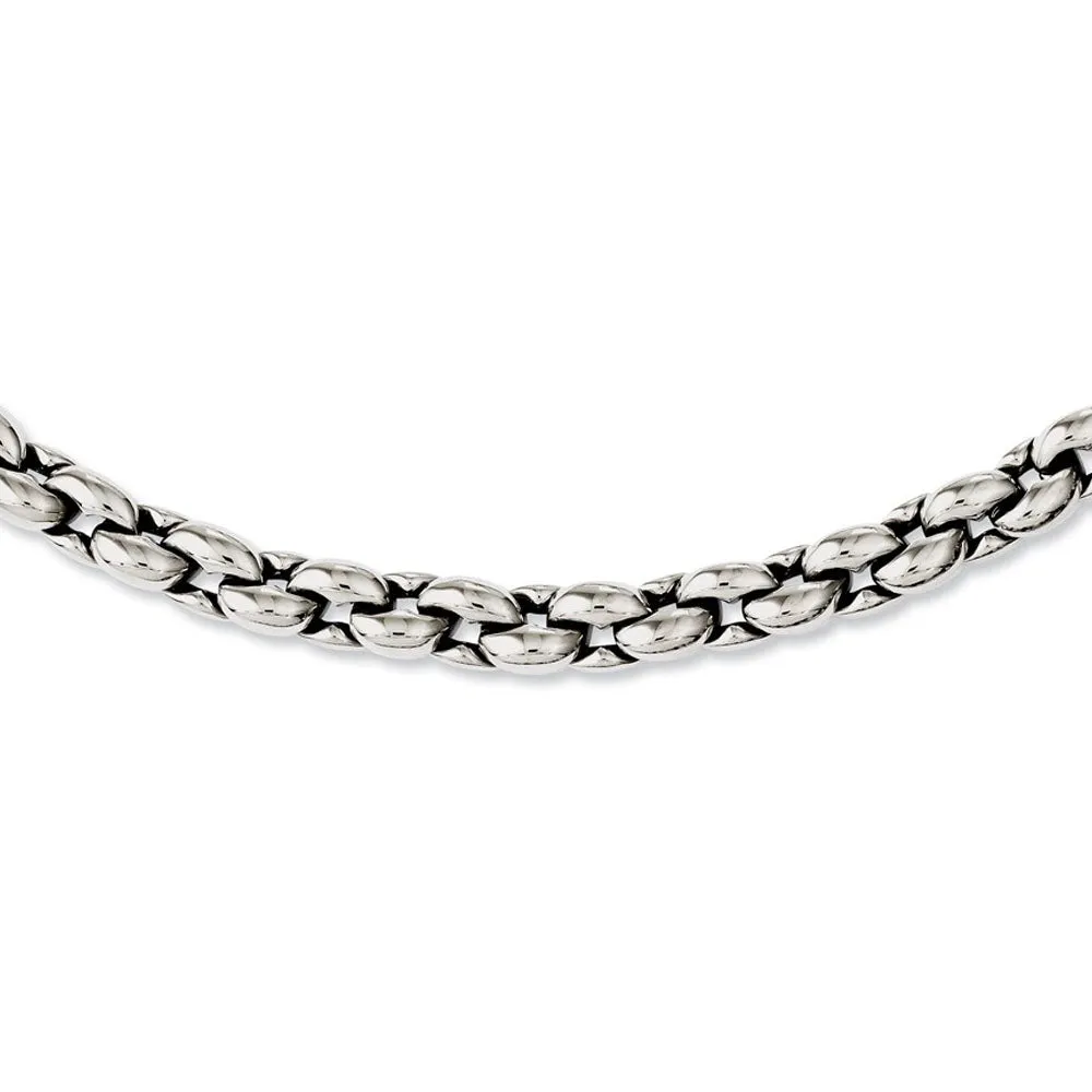 Men's 8mm Stainless Steel Fancy Oval Cable Chain Necklace, 24 Inch