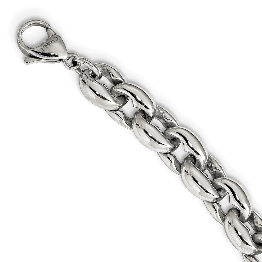 Men's 8mm Stainless Steel Fancy Oval Cable Chain Necklace, 24 Inch