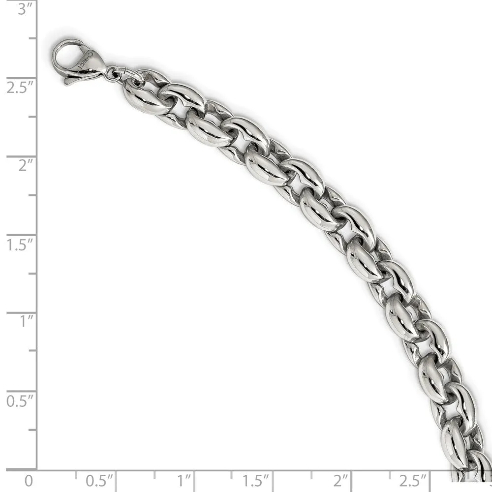 Men's 8mm Stainless Steel Fancy Oval Cable Chain Necklace, 24 Inch