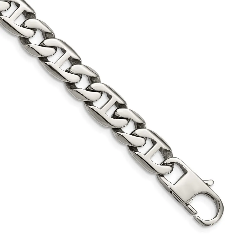 Men's 9mm Stainless Steel Fancy Anchor Chain Bracelet, 8.25 Inch