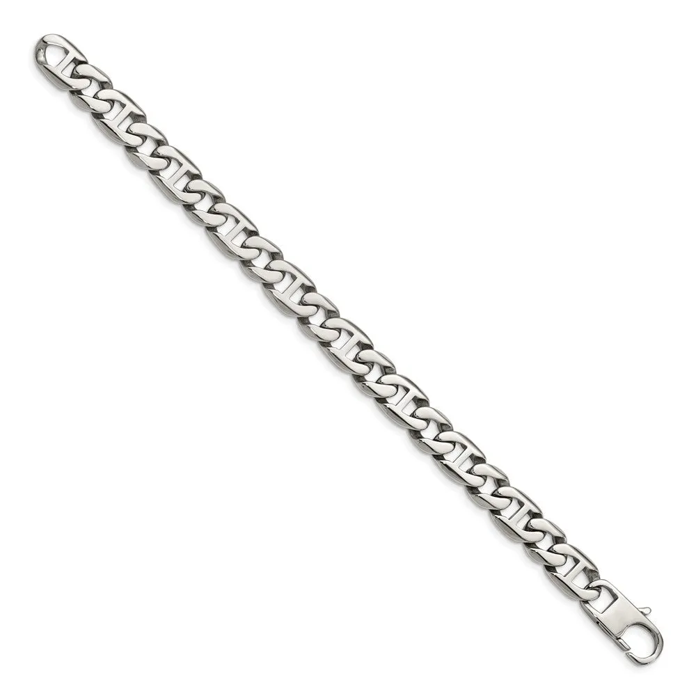 Men's 9mm Stainless Steel Fancy Anchor Chain Bracelet, 8.25 Inch