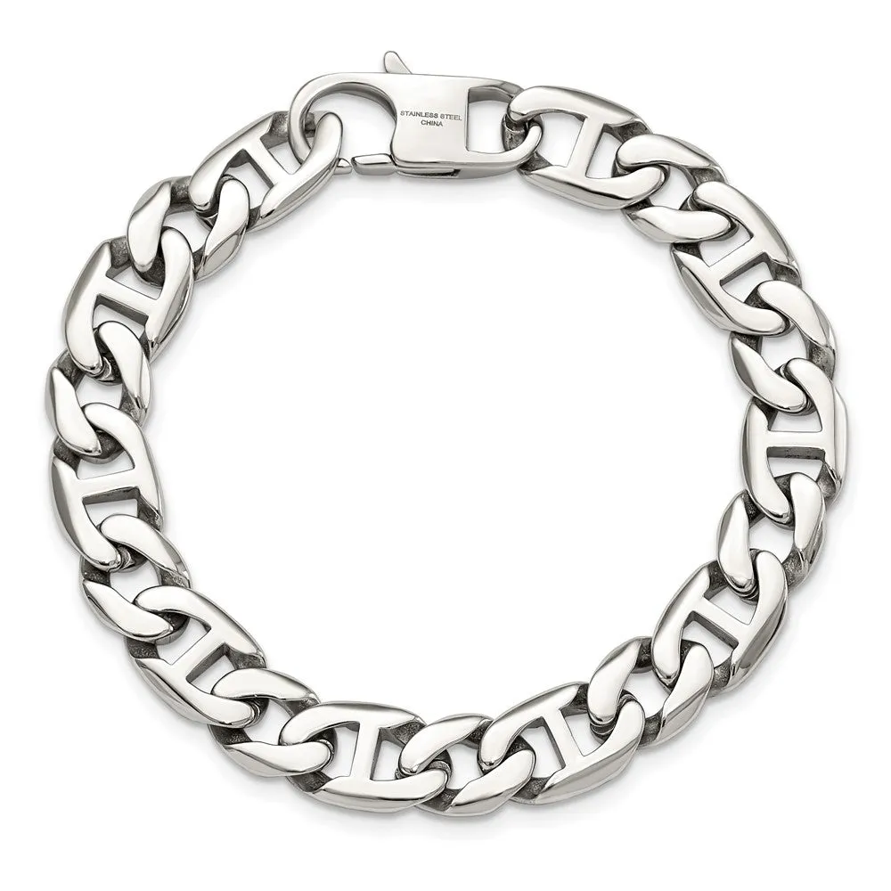 Men's 9mm Stainless Steel Fancy Anchor Chain Bracelet, 8.25 Inch