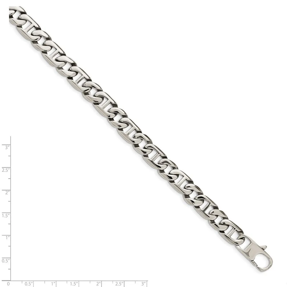 Men's 9mm Stainless Steel Fancy Anchor Chain Bracelet, 8.25 Inch