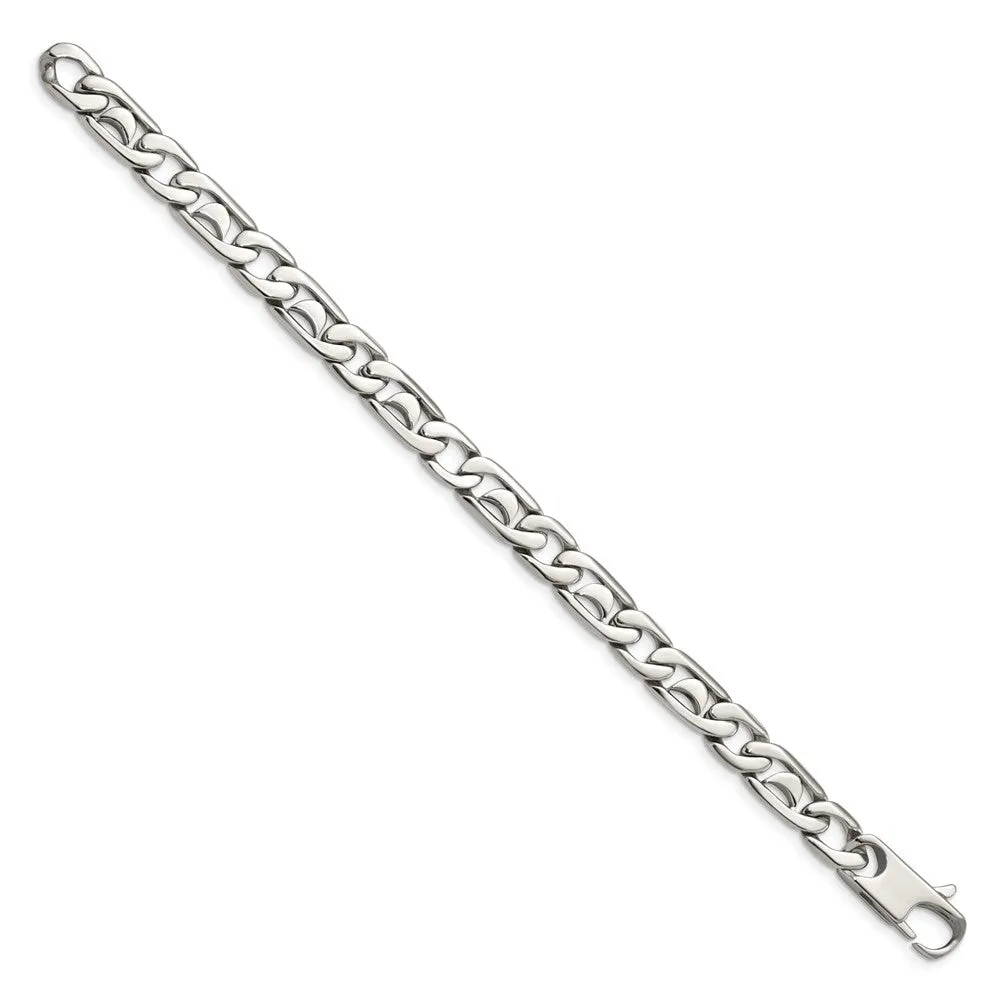 Men's 9mm Stainless Steel Fancy Curb Chain Bracelet, 8.5 Inch