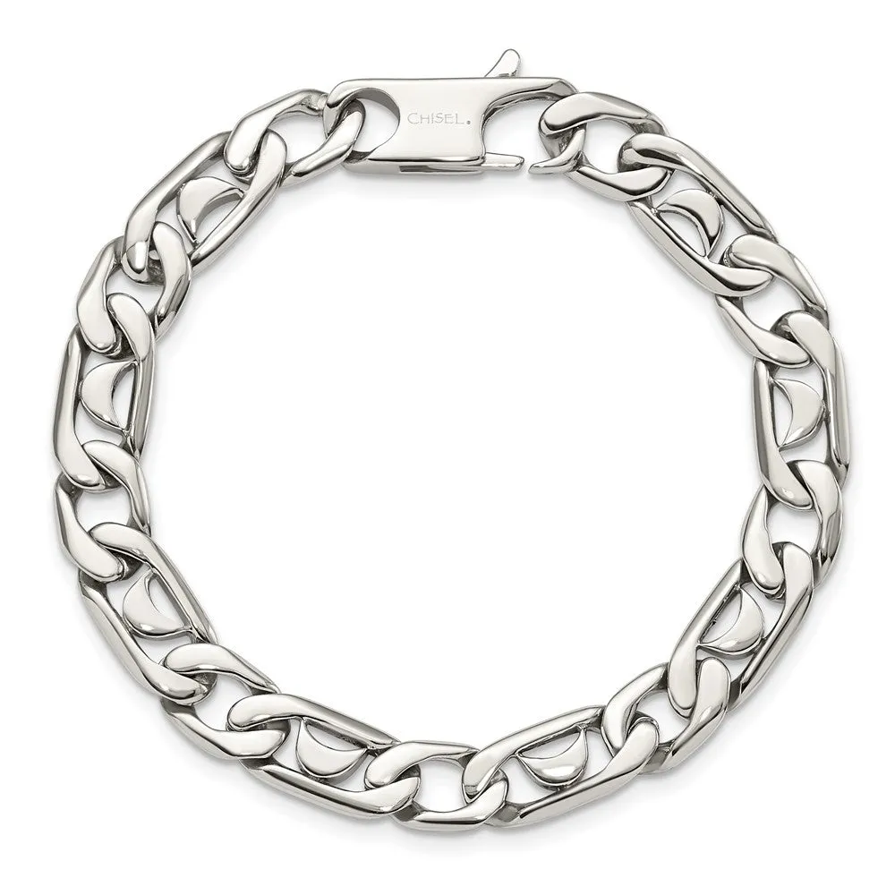 Men's 9mm Stainless Steel Fancy Curb Chain Bracelet, 8.5 Inch