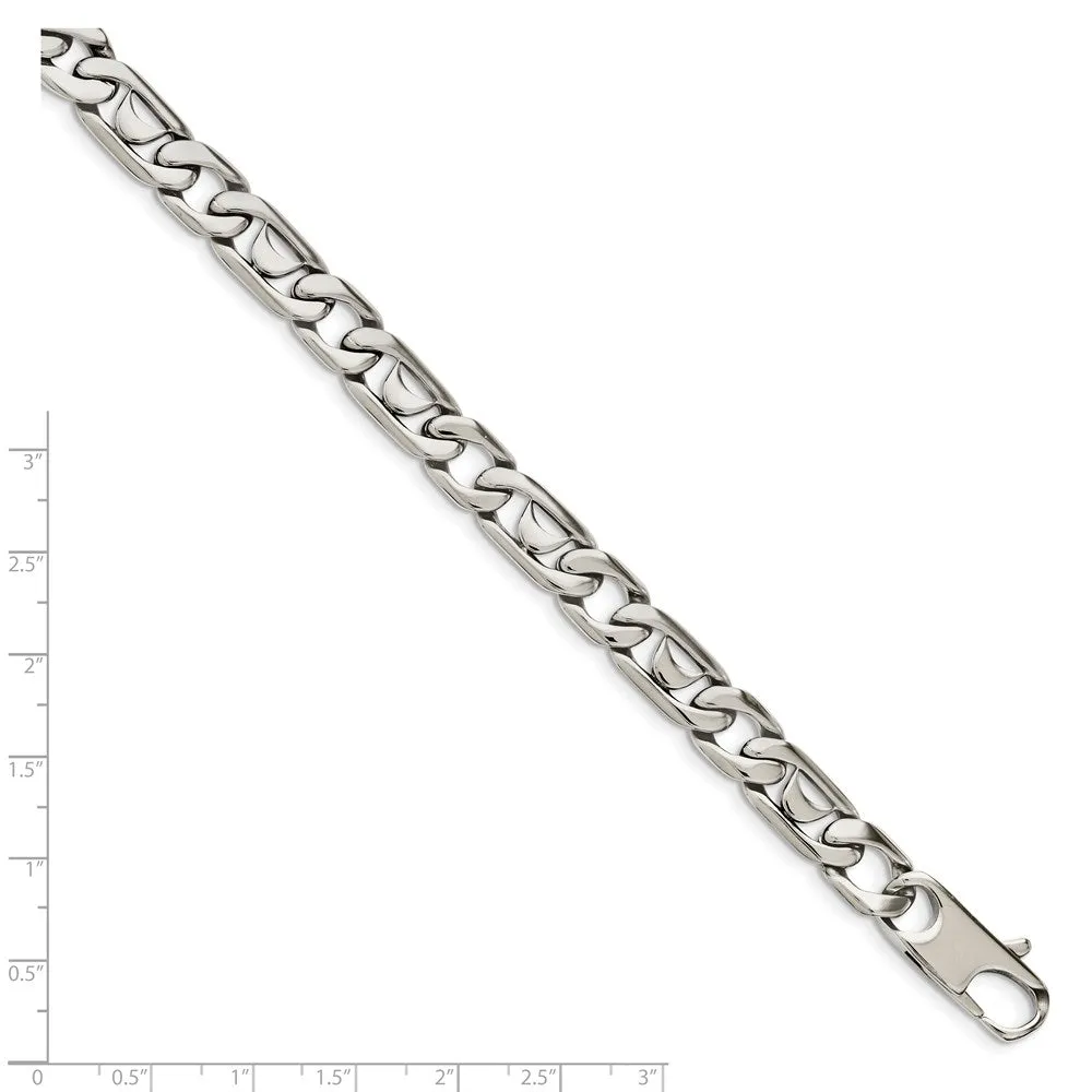 Men's 9mm Stainless Steel Fancy Curb Chain Bracelet, 8.5 Inch