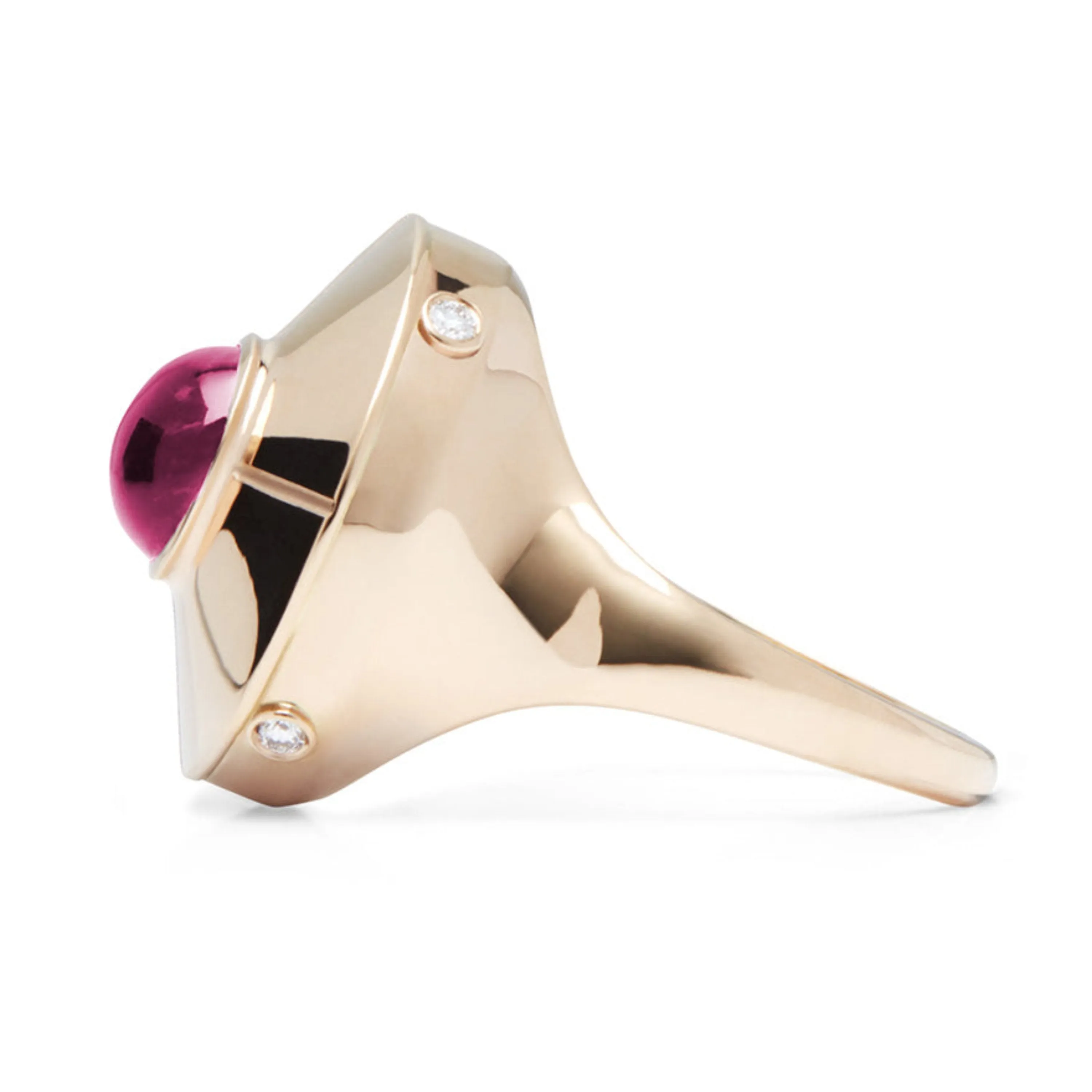 Micro UFO ring rose gold with rubellite and diamond