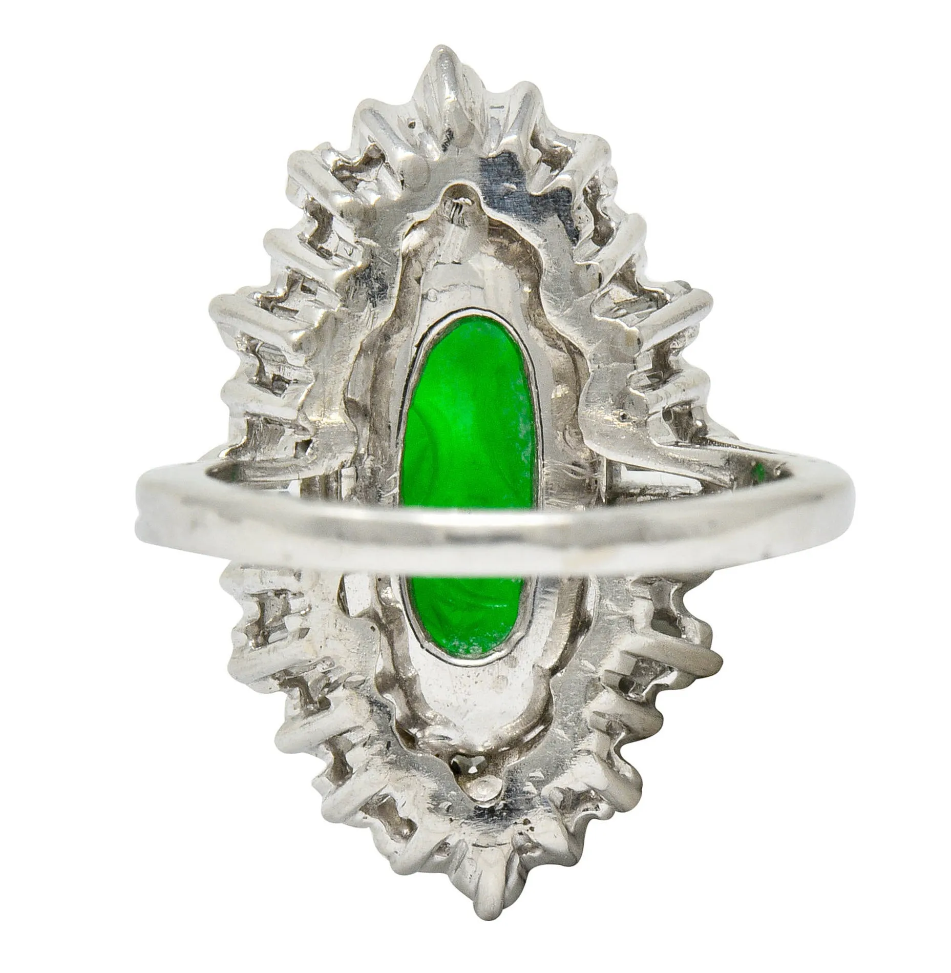 Mid-Century Jadeite Jade 1.26 CTW Diamond Platinum Navette Cluster Ring GIA