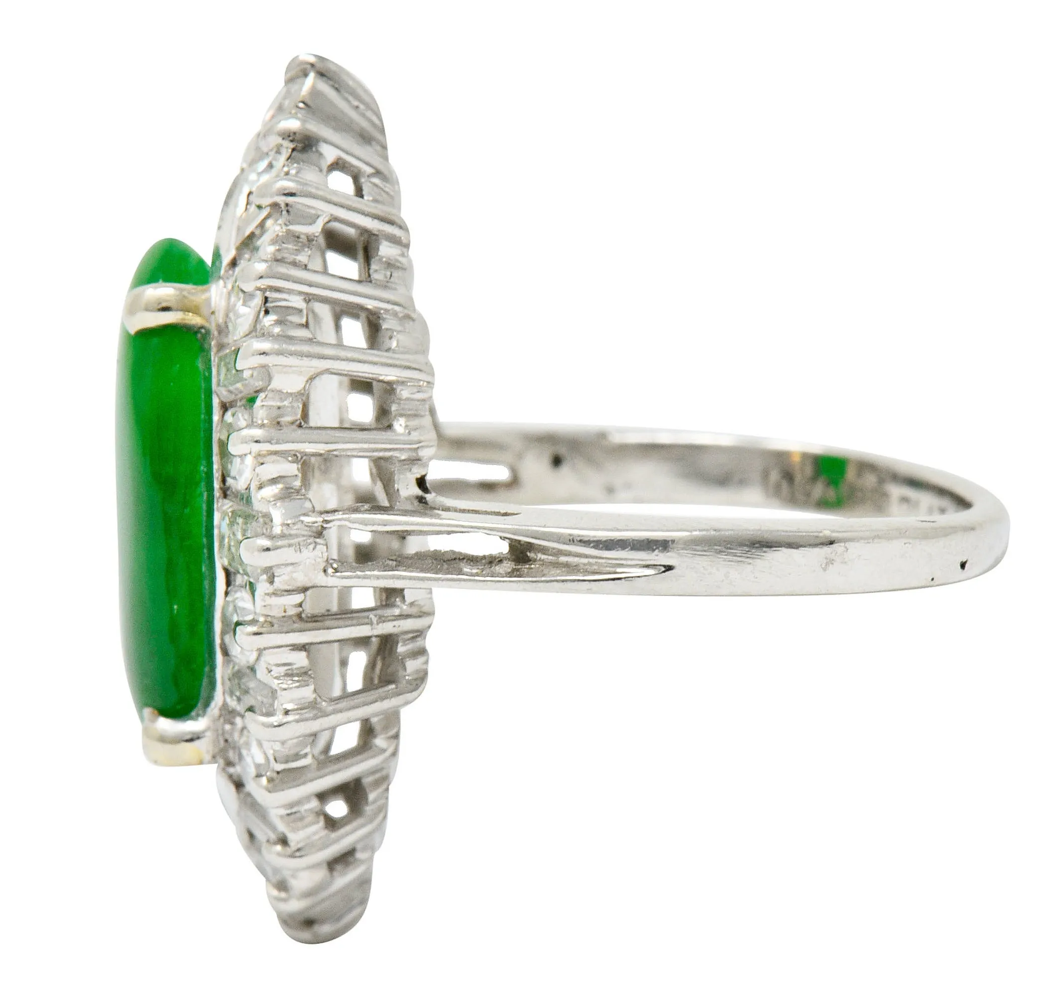 Mid-Century Jadeite Jade 1.26 CTW Diamond Platinum Navette Cluster Ring GIA