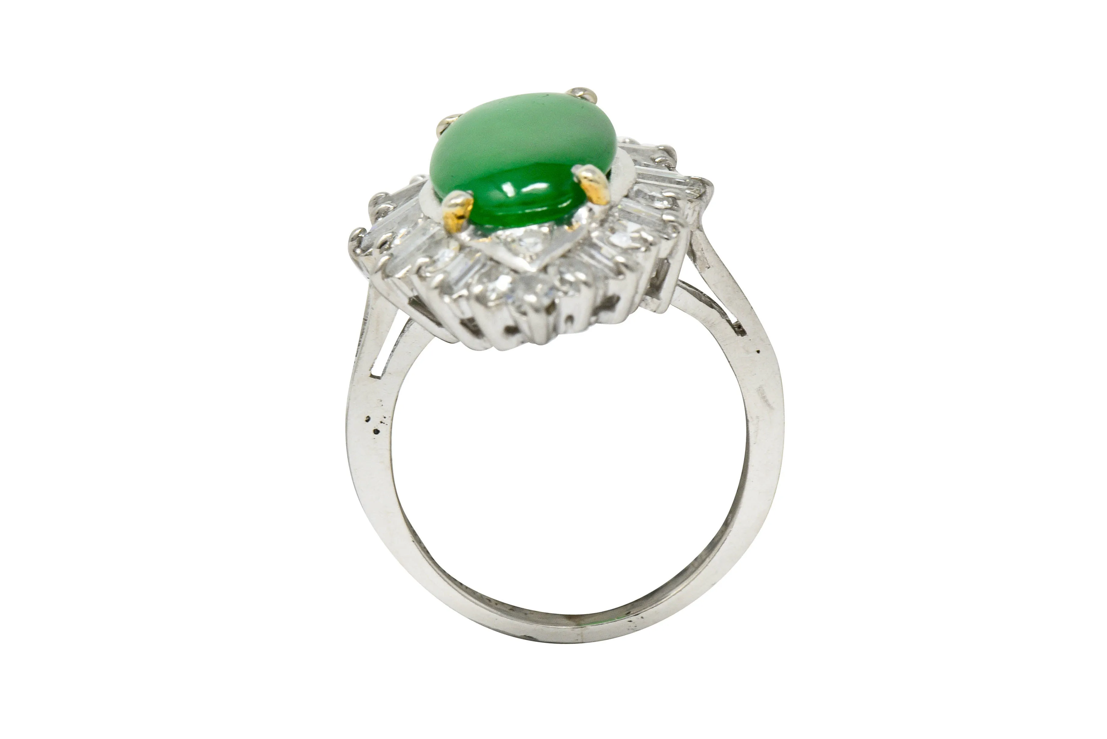 Mid-Century Jadeite Jade 1.26 CTW Diamond Platinum Navette Cluster Ring GIA