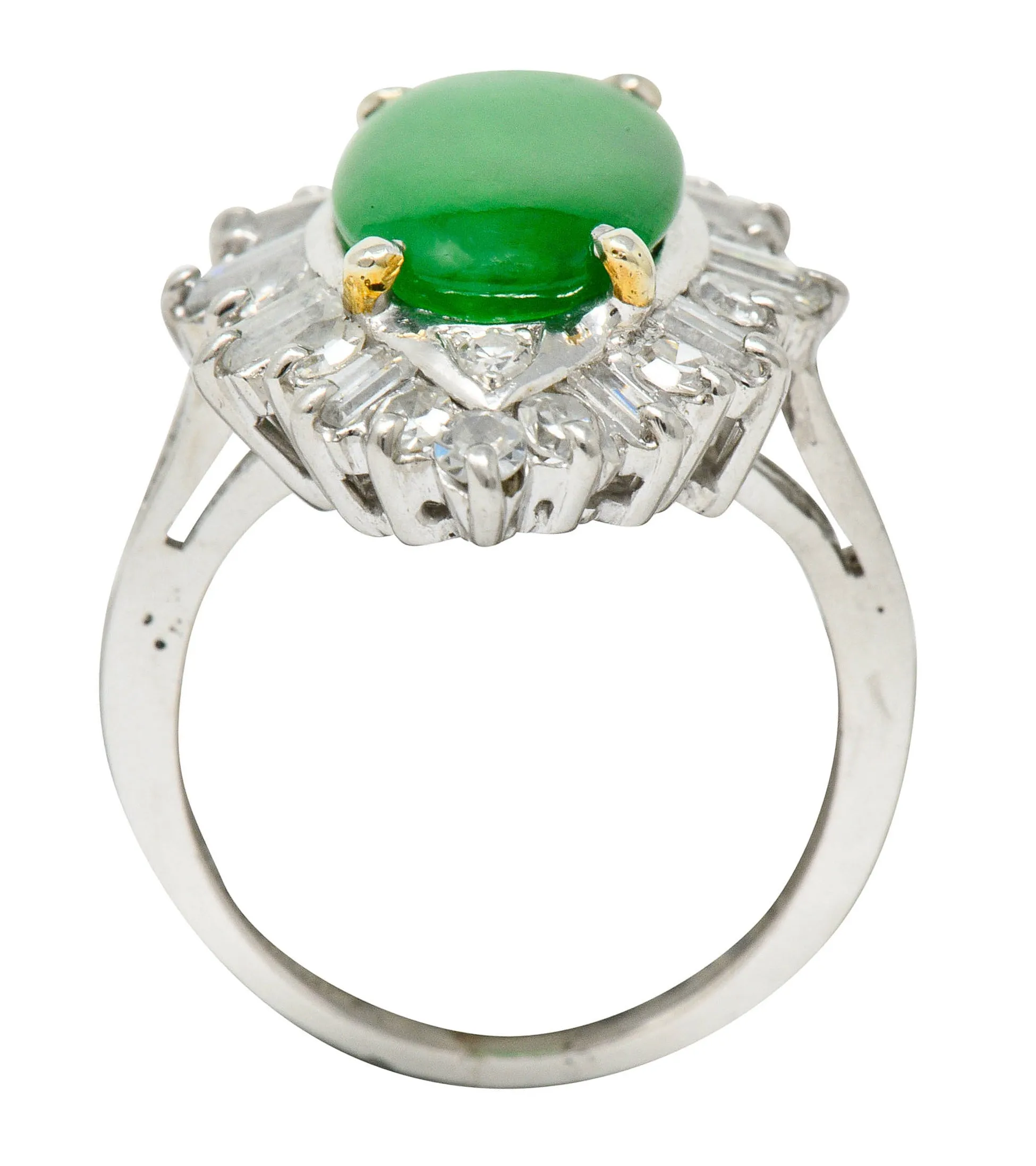 Mid-Century Jadeite Jade 1.26 CTW Diamond Platinum Navette Cluster Ring GIA