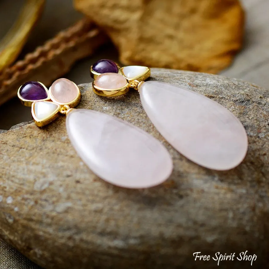 Natural Rose Quartz & Opal Earrings