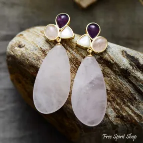 Natural Rose Quartz & Opal Earrings