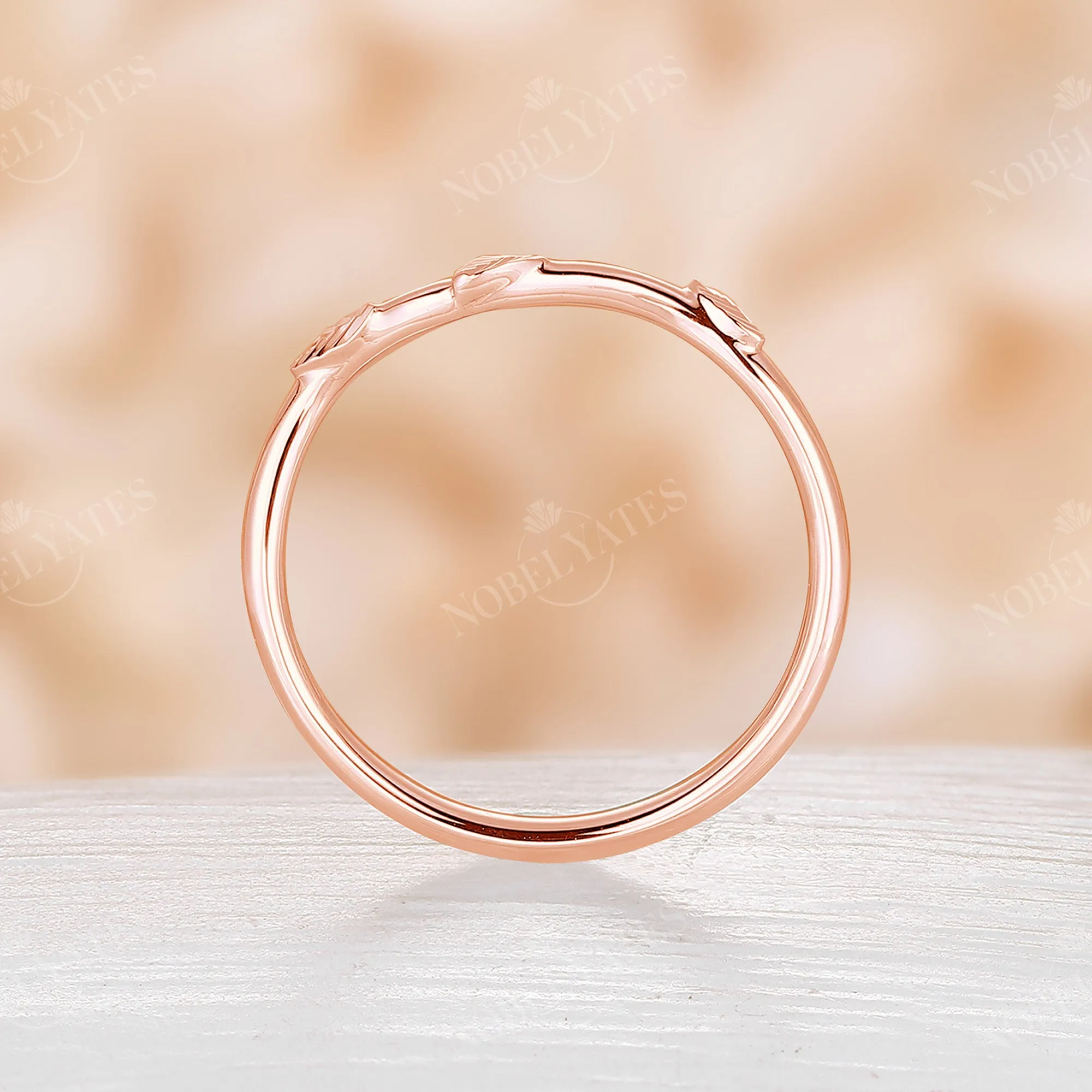 Nature inspired Leaf Curved Wedding Band Rose Gold