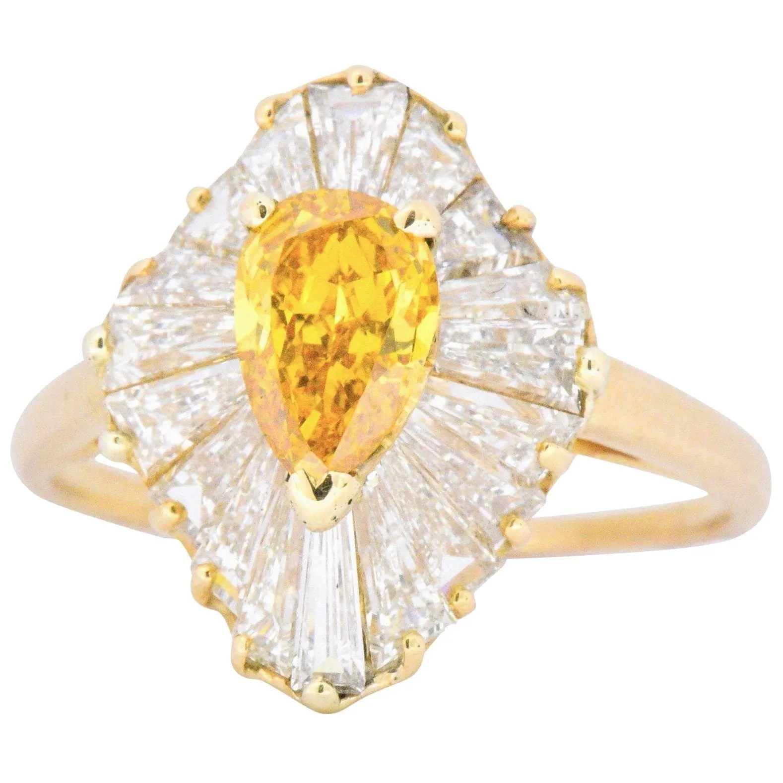 OSCAR HEYMAN 2.74 CTW Fancy Yellow Diamond 18 Karat Gold Ballerina Halo Ring GIA