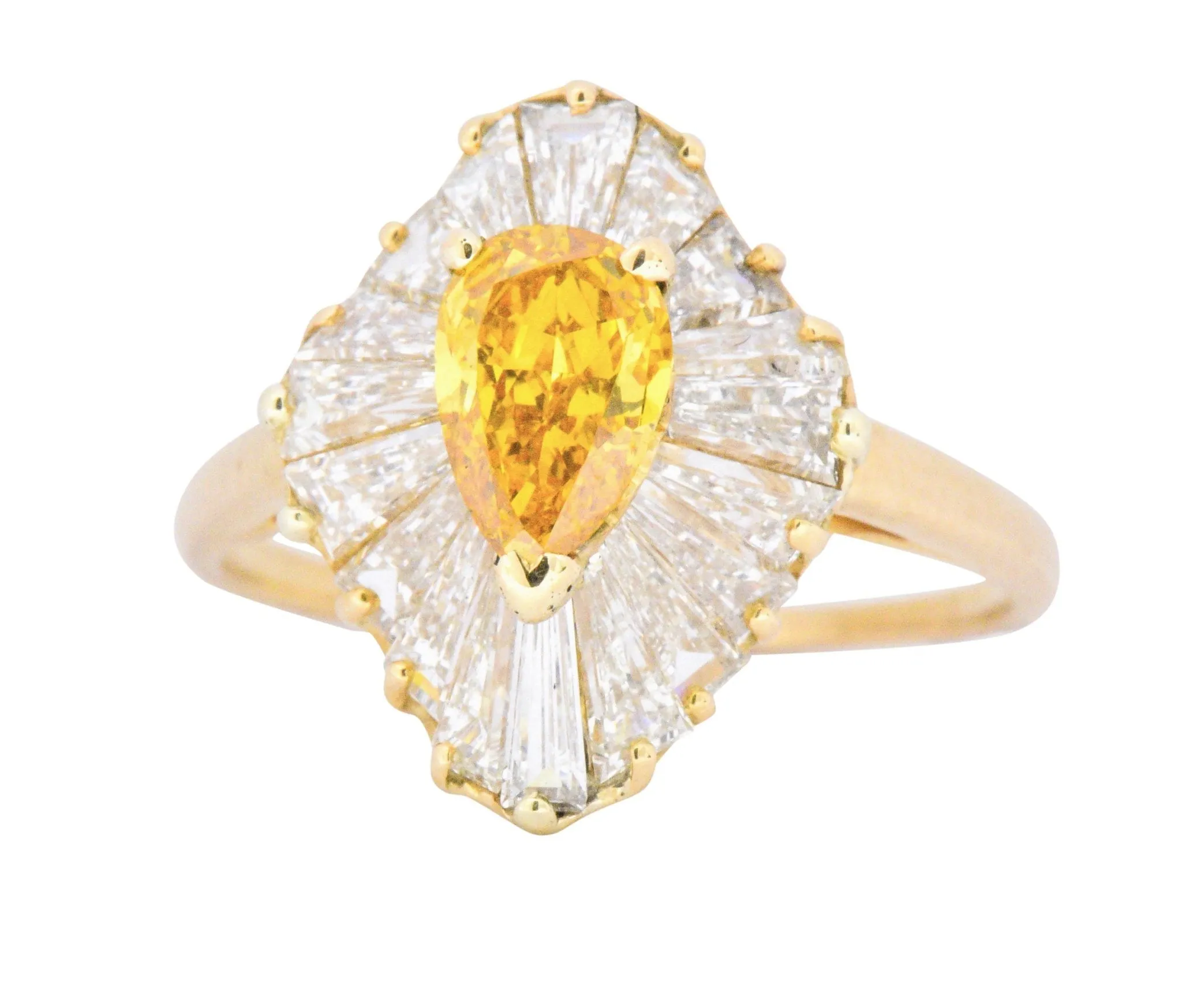 OSCAR HEYMAN 2.74 CTW Fancy Yellow Diamond 18 Karat Gold Ballerina Halo Ring GIA