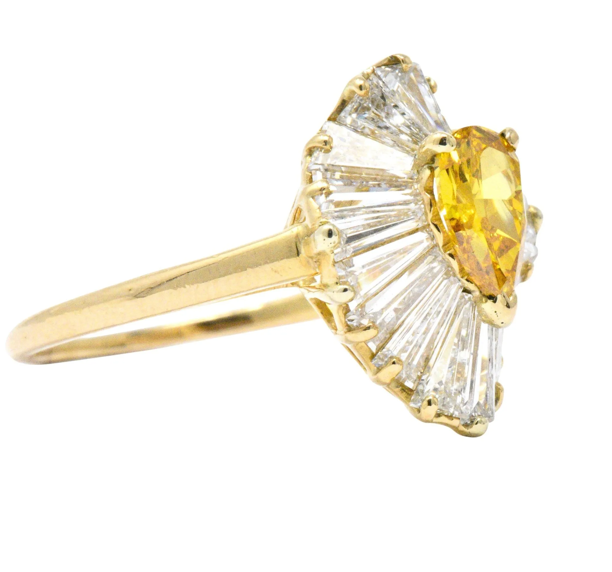 OSCAR HEYMAN 2.74 CTW Fancy Yellow Diamond 18 Karat Gold Ballerina Halo Ring GIA