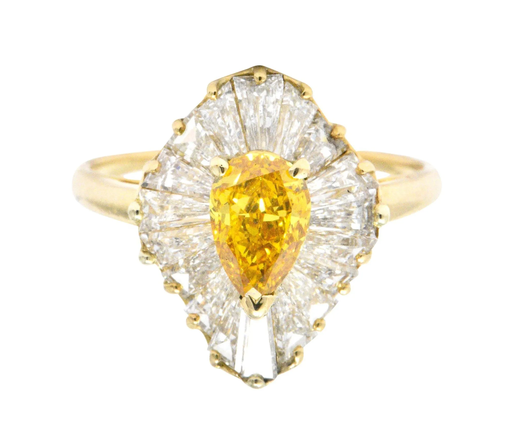 OSCAR HEYMAN 2.74 CTW Fancy Yellow Diamond 18 Karat Gold Ballerina Halo Ring GIA