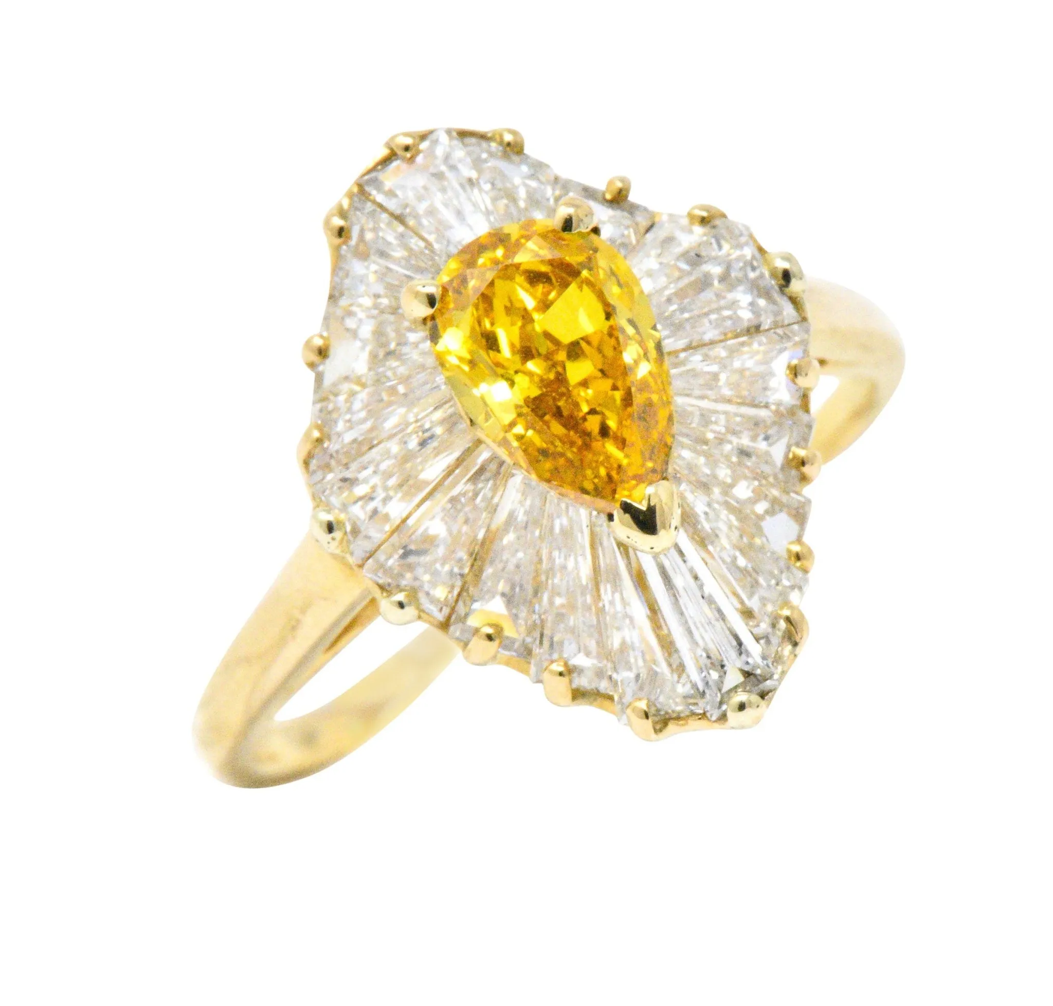 OSCAR HEYMAN 2.74 CTW Fancy Yellow Diamond 18 Karat Gold Ballerina Halo Ring GIA