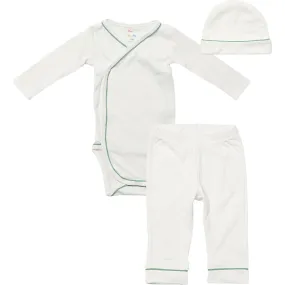 Oso & Me Organic Outfitting Piped Onesie, Pant & Beanie Bundle, Seafoam