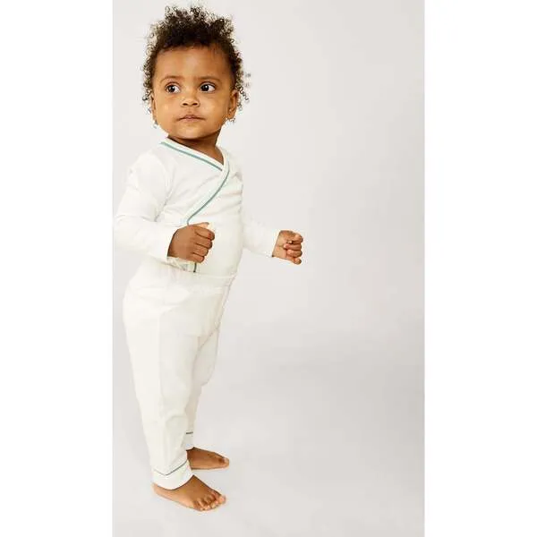 Oso & Me Organic Outfitting Piped Onesie, Pant & Beanie Bundle, Seafoam