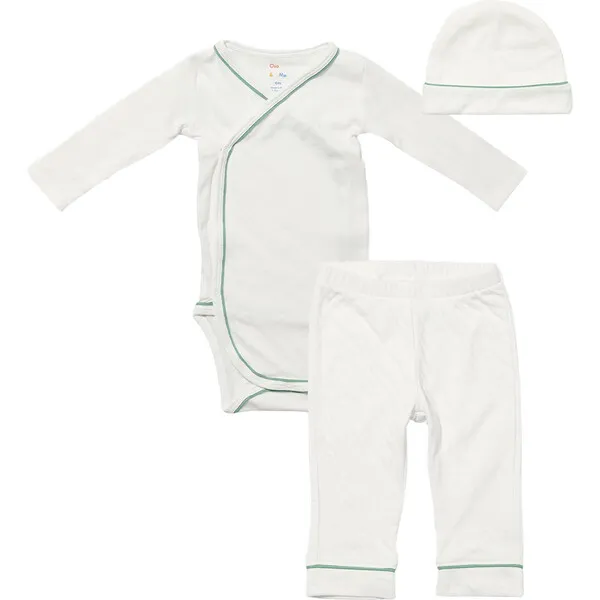 Oso & Me Organic Outfitting Piped Onesie, Pant & Beanie Bundle, Seafoam