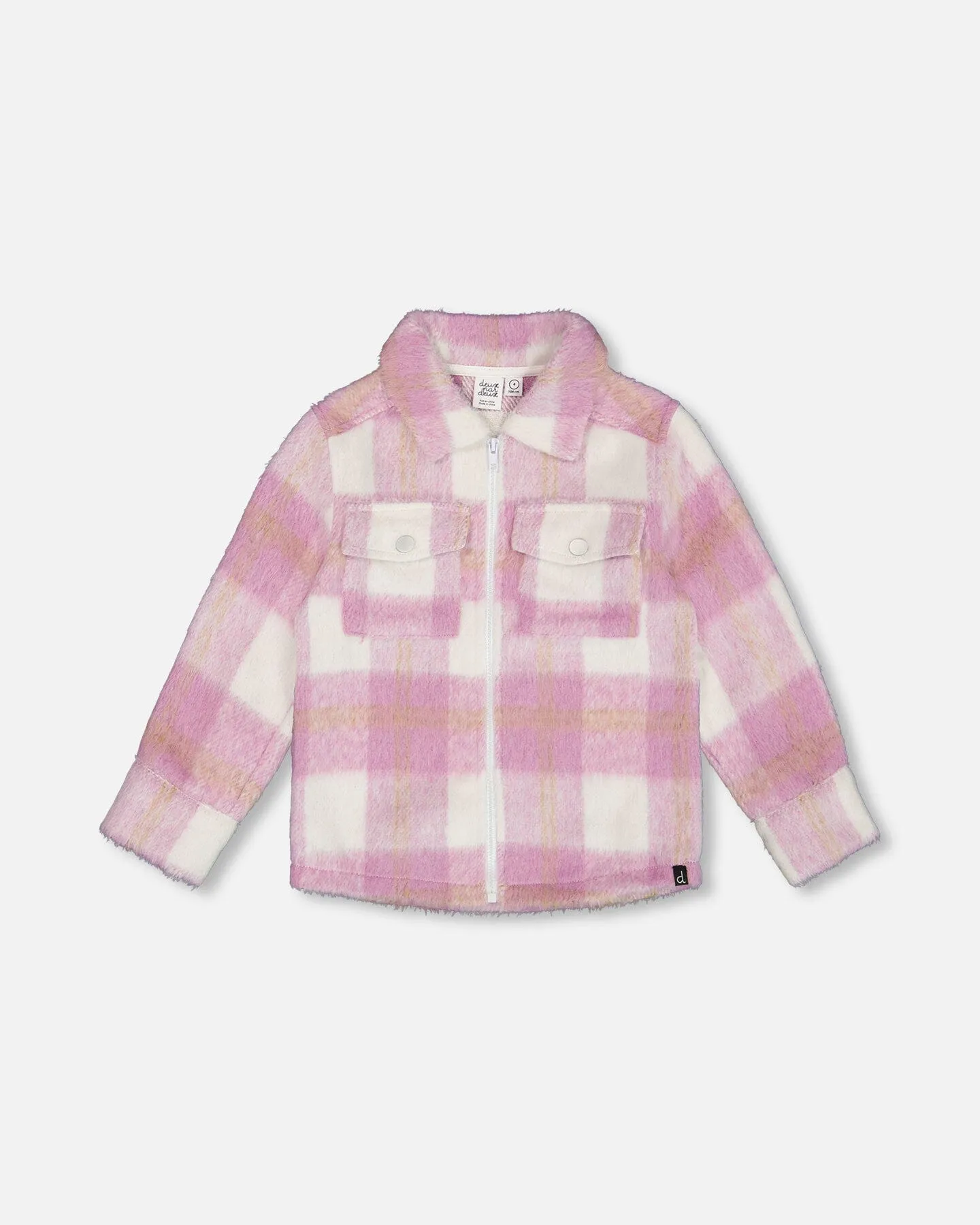 Overshirt Wool-Effect With Pockets Plaid Lilac And Off White