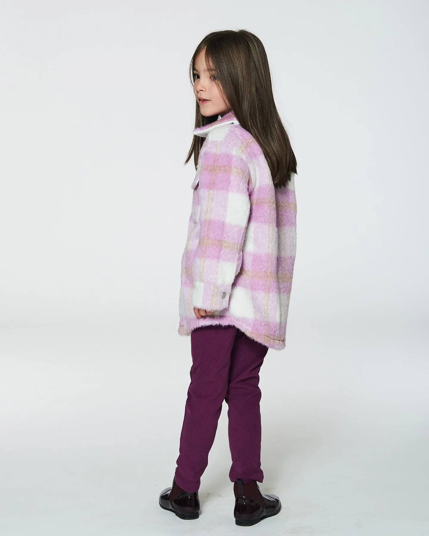 Overshirt Wool-Effect With Pockets Plaid Lilac And Off White