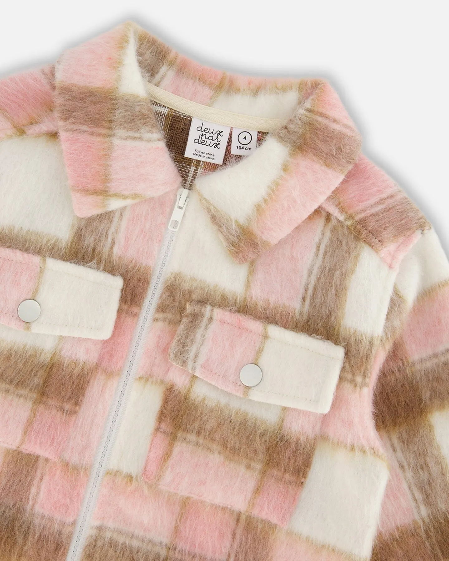 Overshirt Wool-Effect With Pockets Plaid Pink, Nougat And Off White