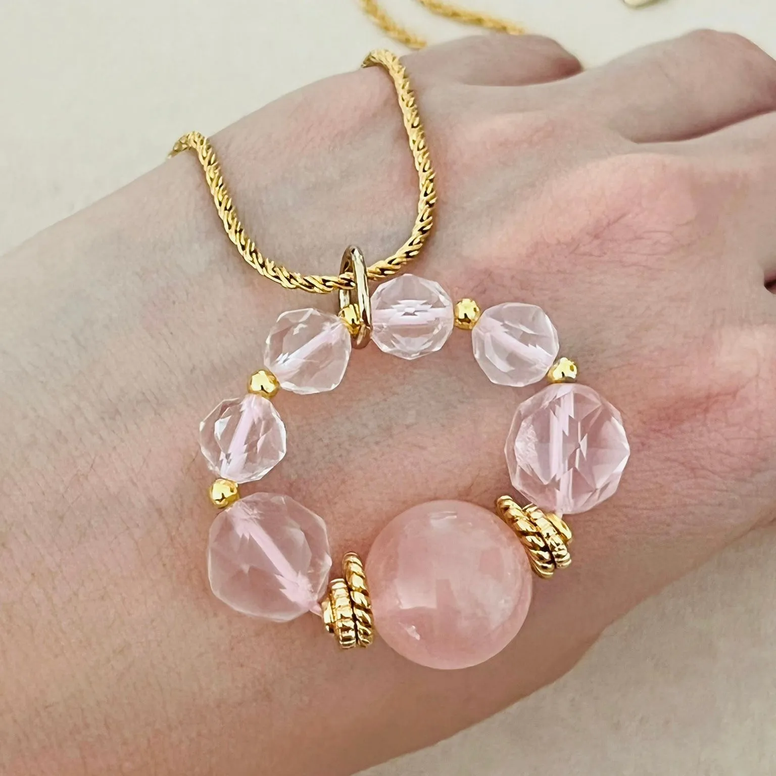 Peach Madagascar Rose Quartz Pendant