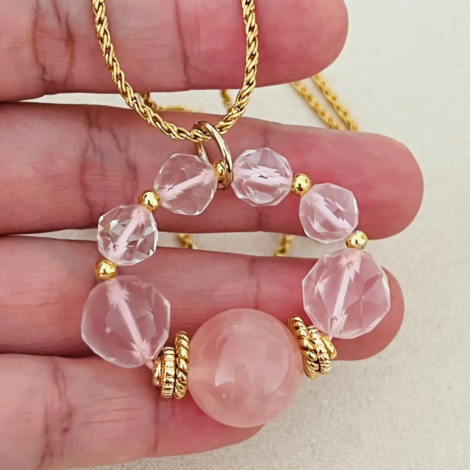 Peach Madagascar Rose Quartz Pendant