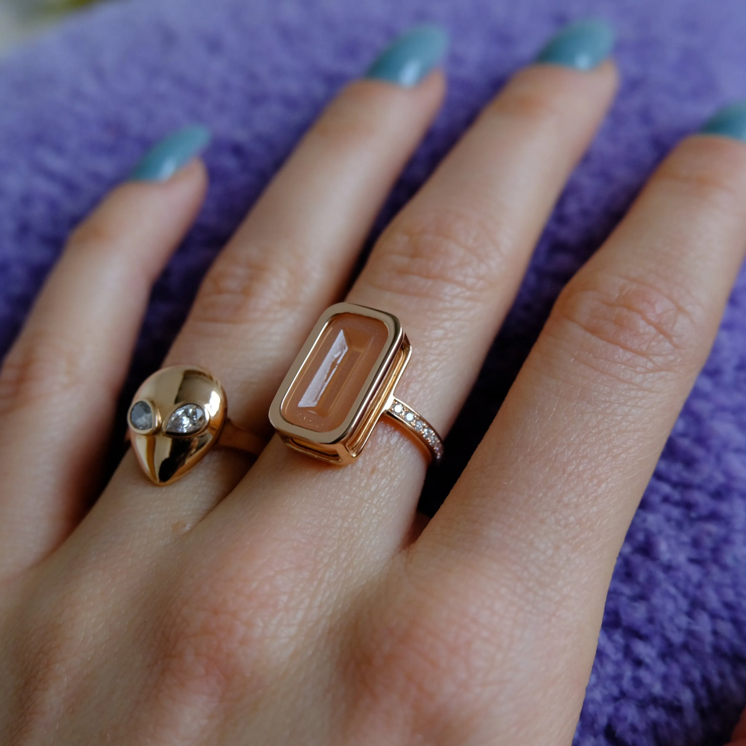 Pfefferminz ring orange stoned rose gold with orange moonstone and diamond