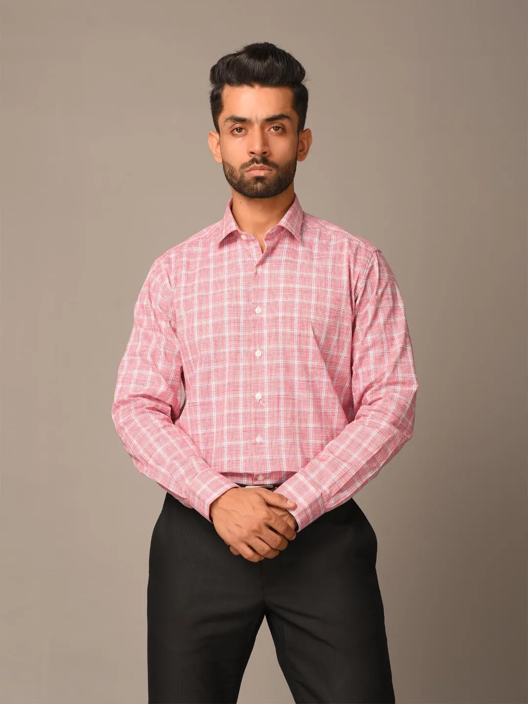 Pink Plaid Checks Cotton Shirt